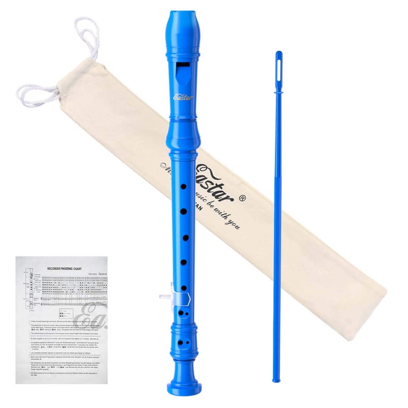 Eastar Soprano Recorder Instrument for Kids Beginners, German Fingering C Key with Cleaning Kit, Thumb Rest, Cotton Bag, Fingering Chart, ERS-21GB, Blue, School-Approved - Image 1